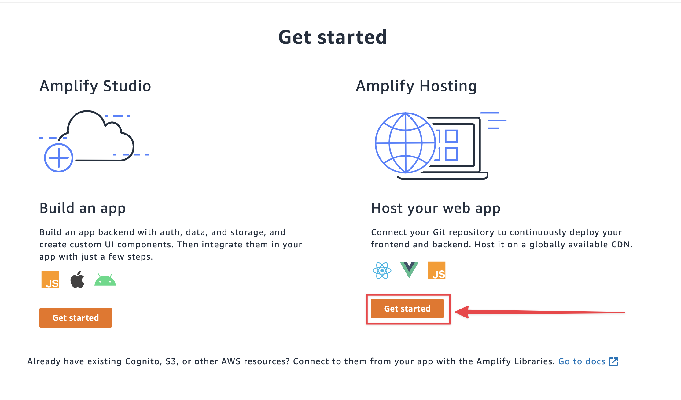 AWS Amplify Getting Started Page