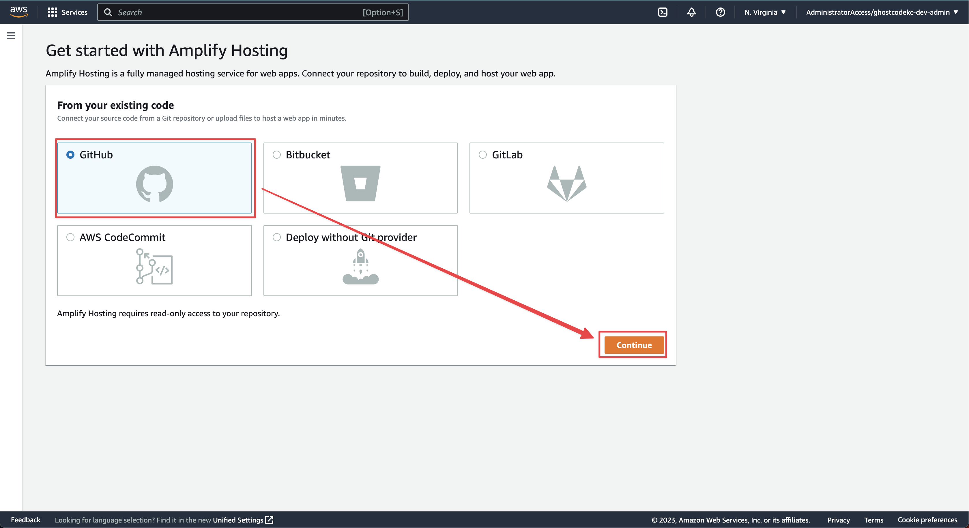 AWS Amplify App Repository Selection