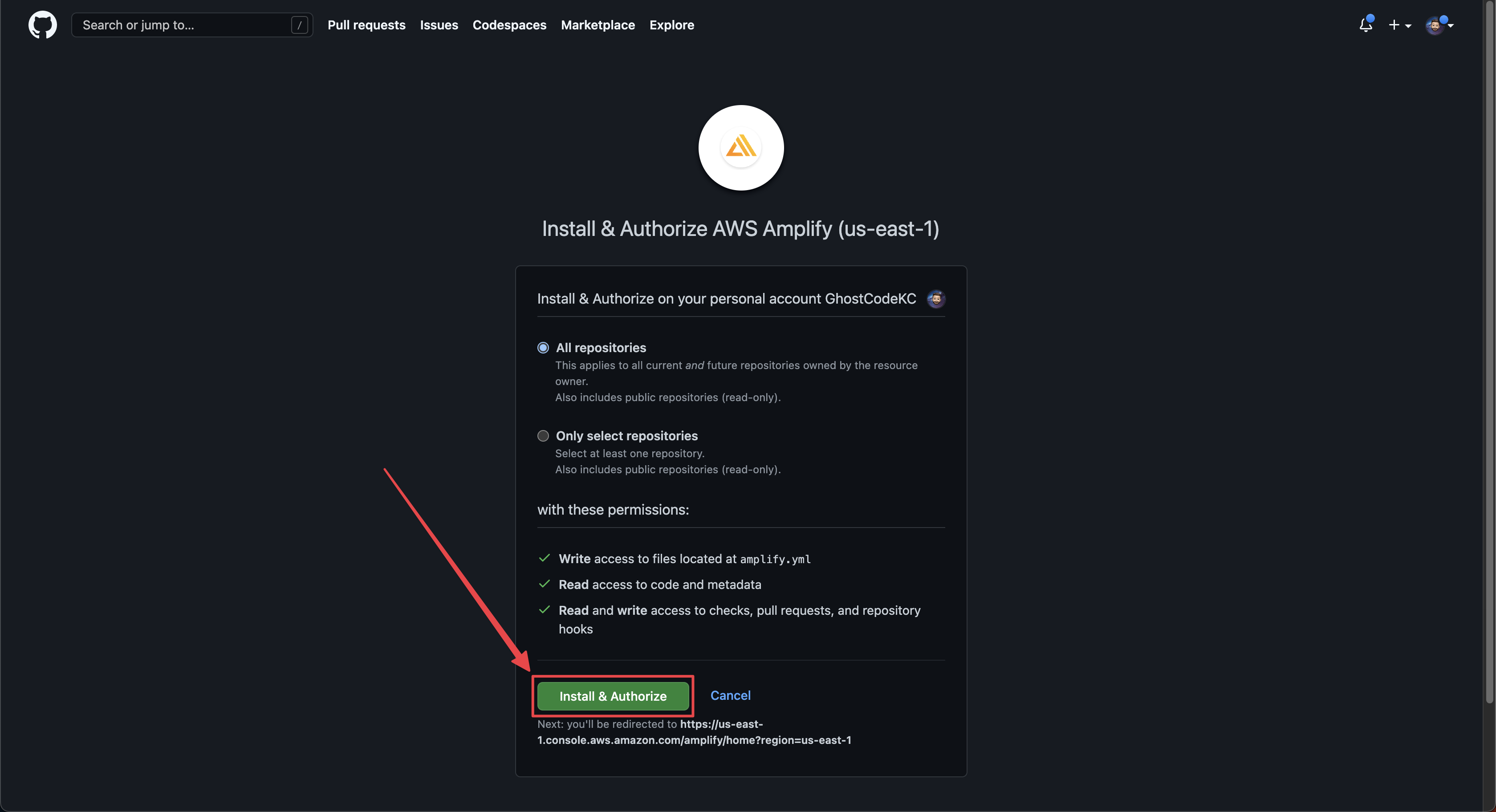 GitHub Install And Authorize Amplify App