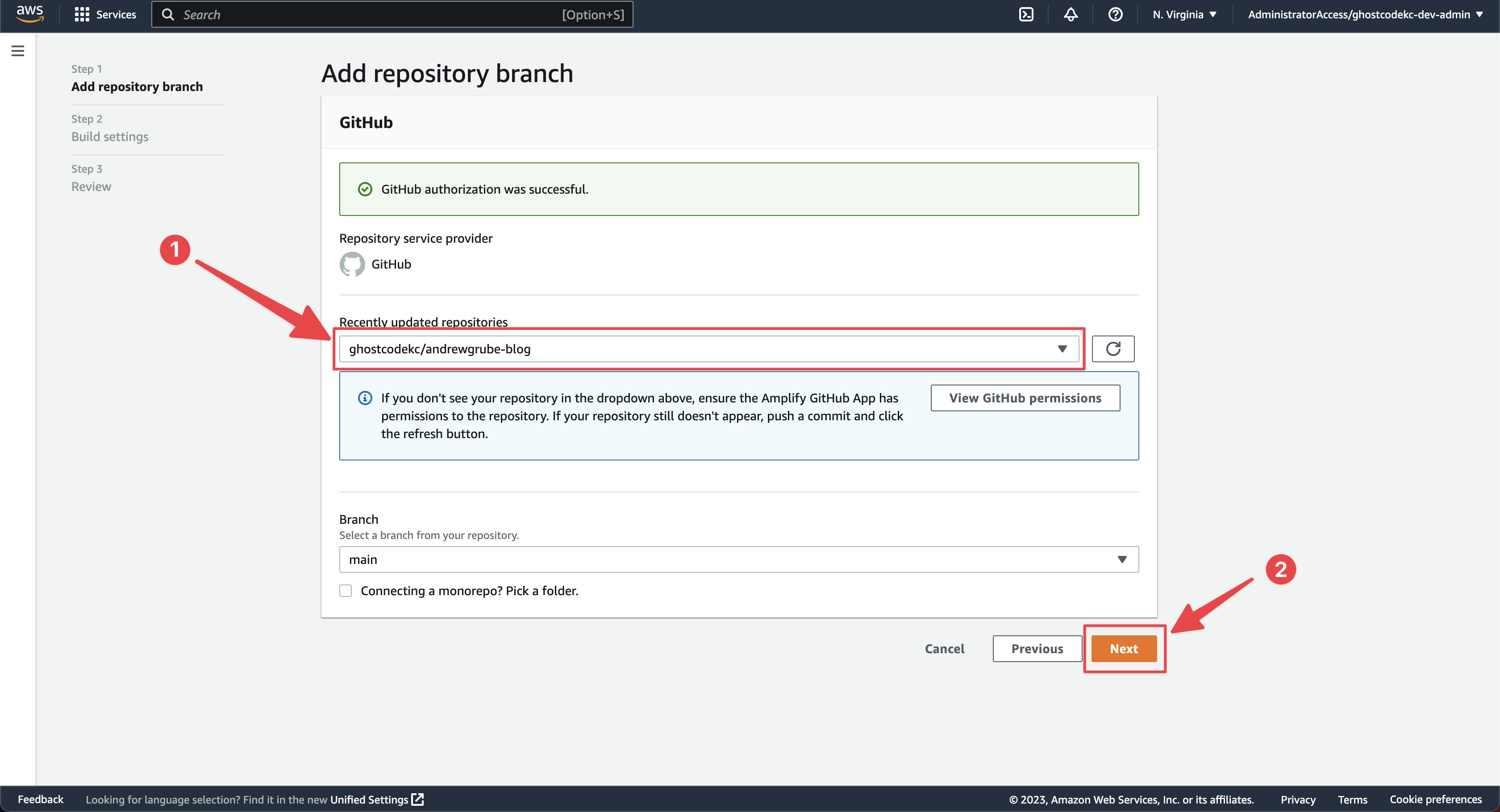 AWS Amplify Add Repository Branch