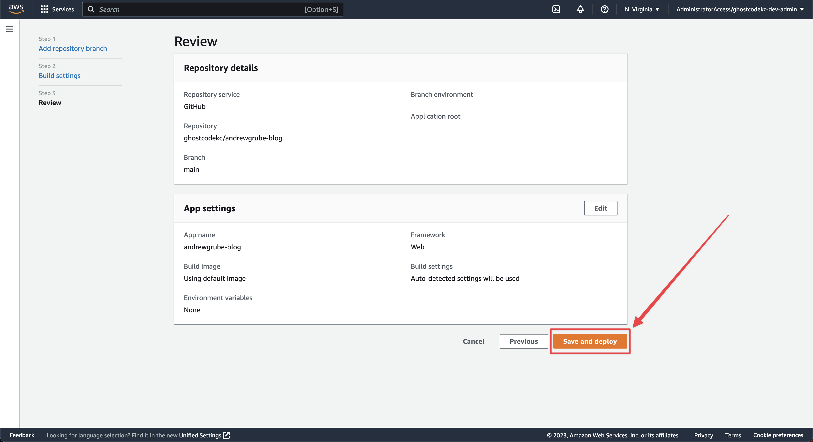 AWS Amplify Deploy Review Screenshot