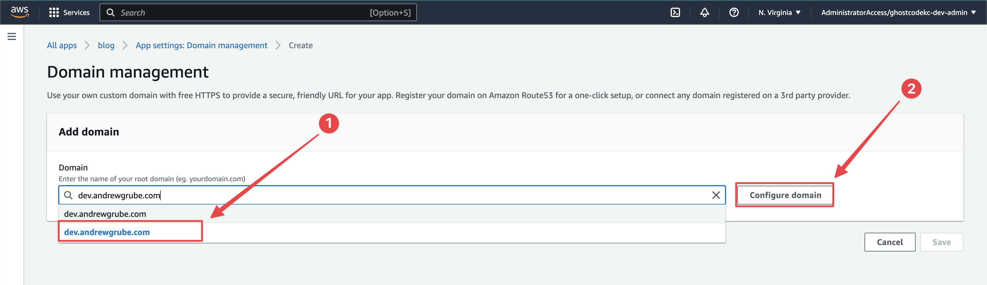 AWS Amplify Domain Management Domain Configuration