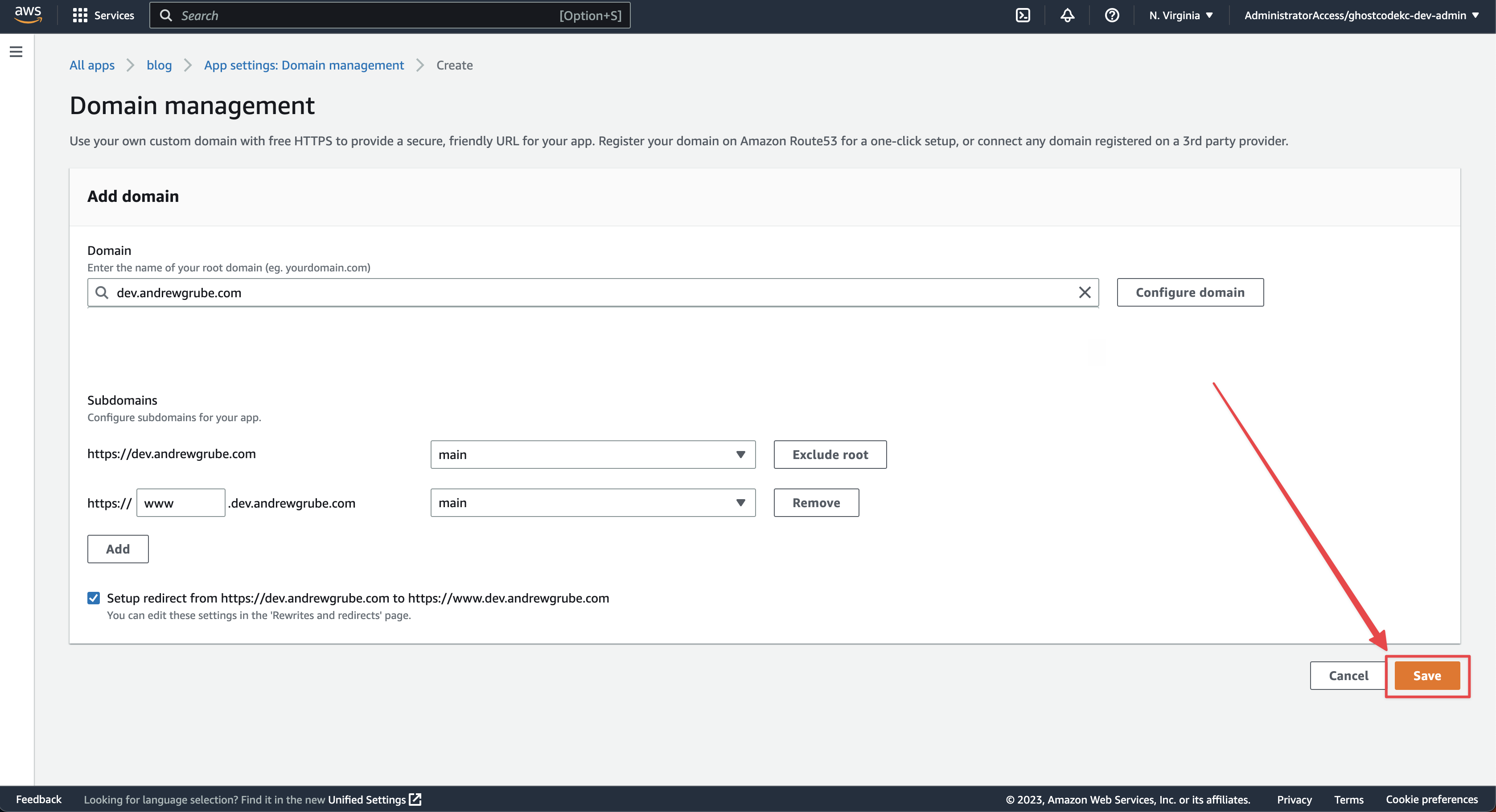 AWS Amplify Domain Management Final Configuration