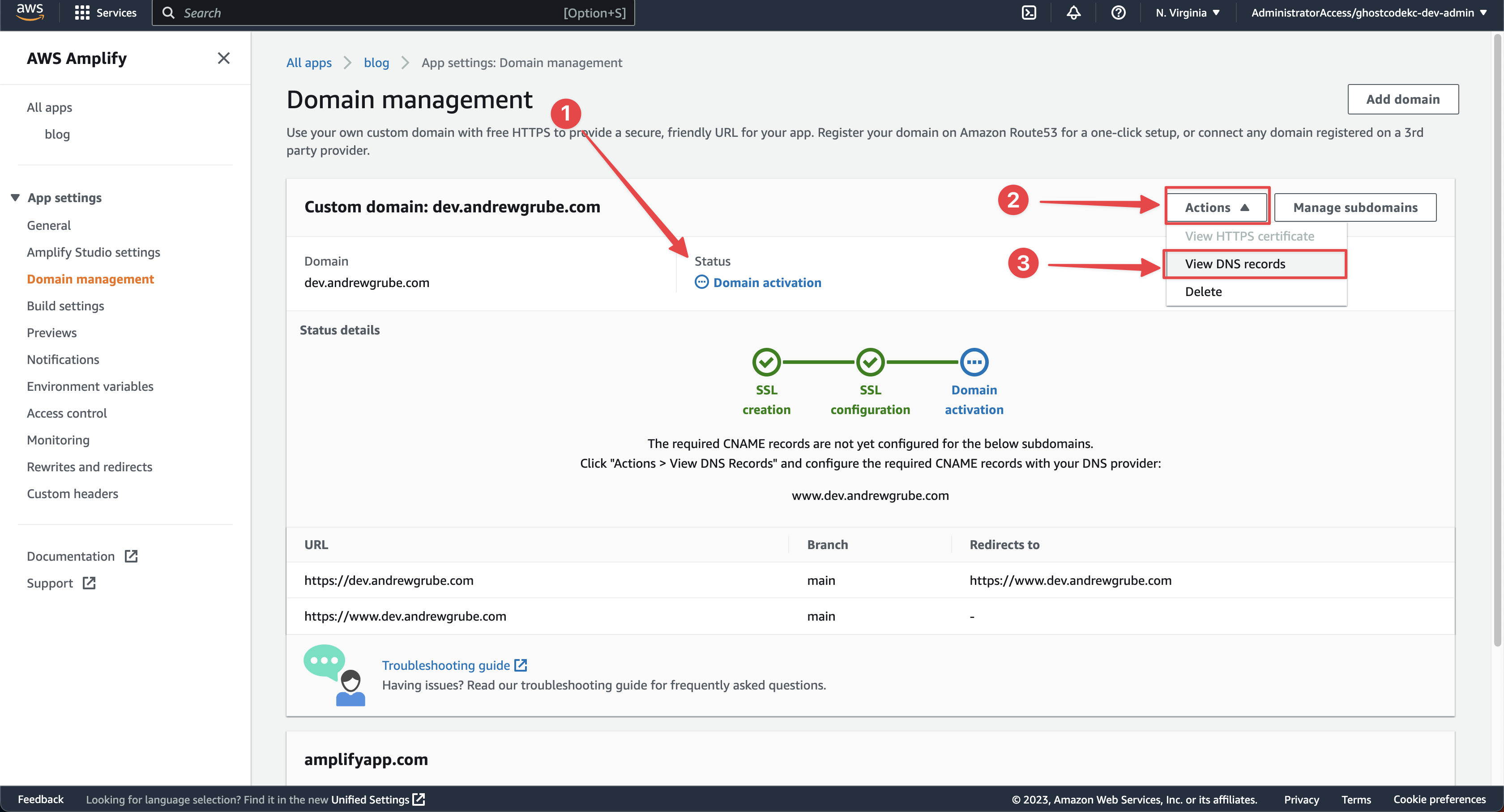 AWS Amplify Domain Management Pending Page